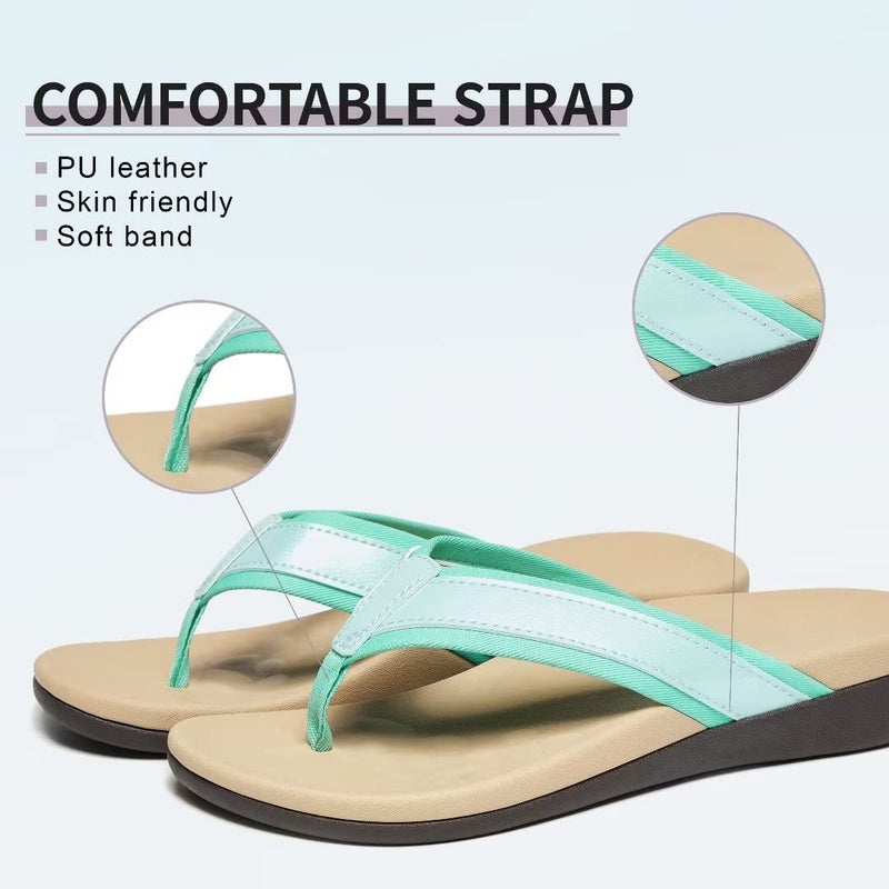 MEGNYA Comfortable Orthopedic Flip Flops for Women, Best Plantar Fasciitis Sandals for Flat Feet with Arch Support, Thong Sandals for walking Beach Mint Size 8 - Image 4